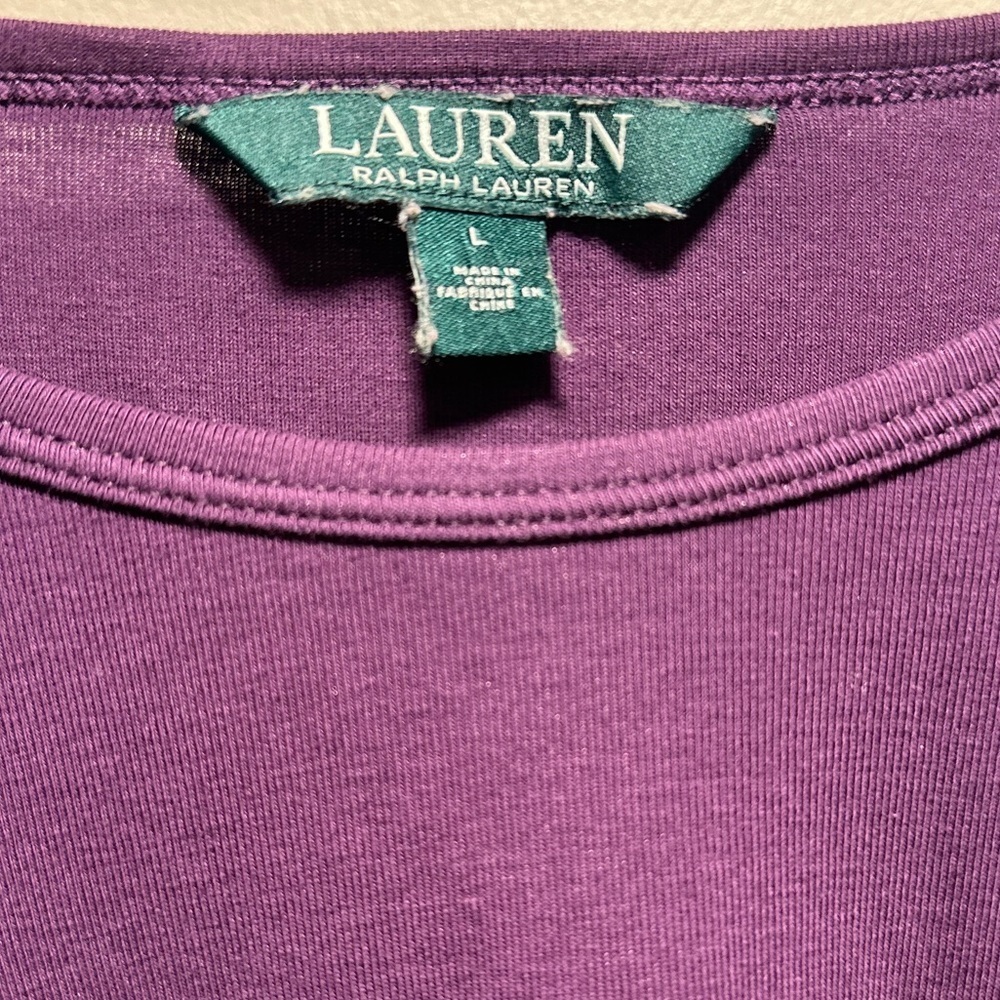 FREE* Lauren Ralph Lauren Purple Long Sleeve Top 93%Cotton Signature Corner L - Picture 3 of 16